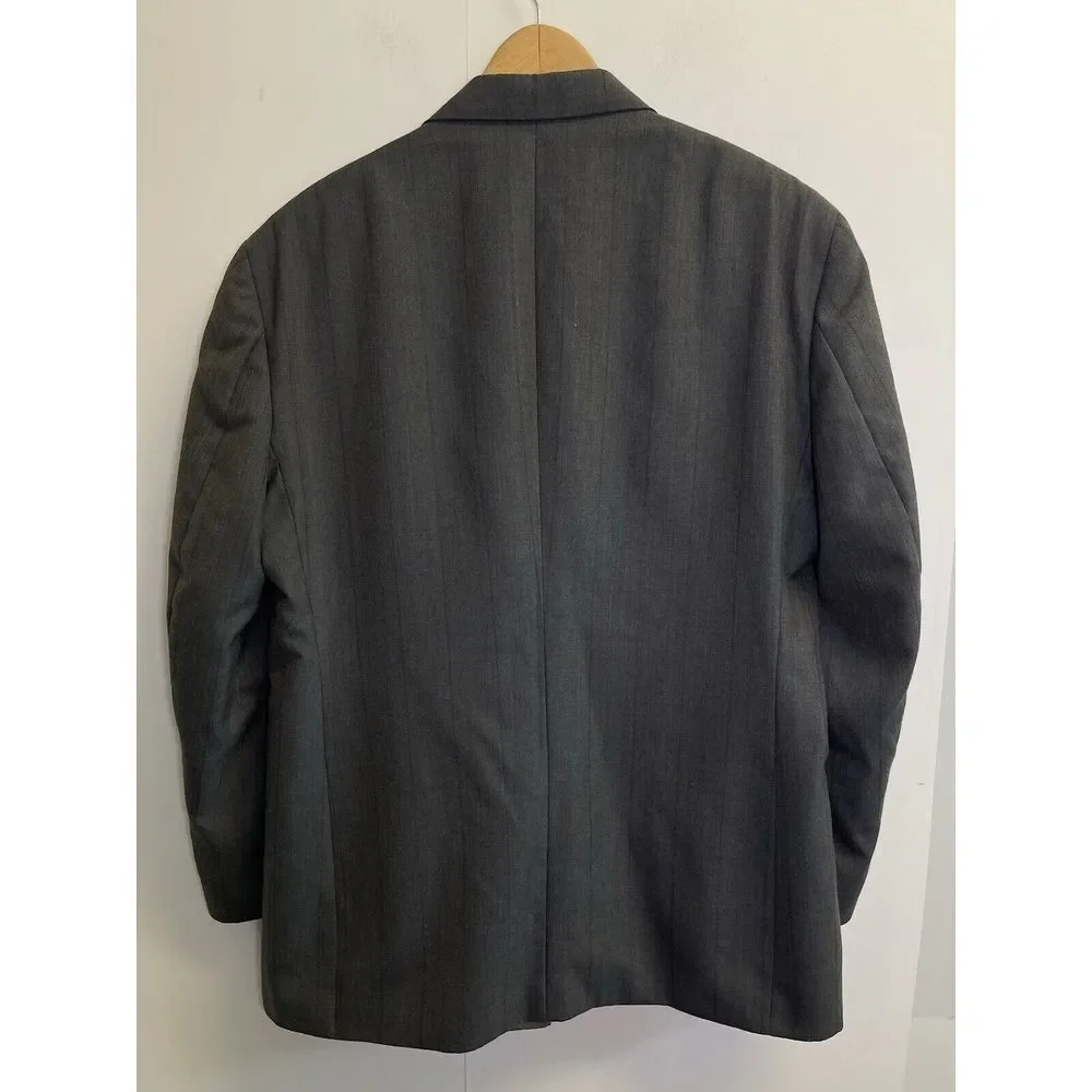 VTG Haggar‎ Imperial Athletic Fit 46R Wool Double Breasted Blazer Jacket Grey